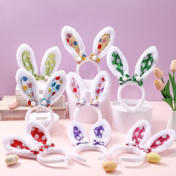 Easter Bunny Ears Headbands Plush Sequins Girls Boys Party Holiday Accessories main image 6